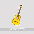 Yellow Mexican guitar melody. Vector isolated illustration on white background. Music icons and melody template